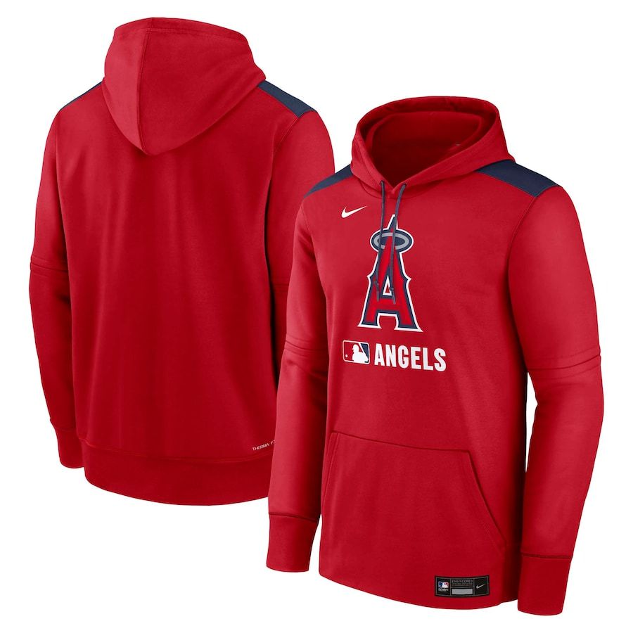 Men 2025 MLB Los Angeles Angels Red Nike hoodie style 1